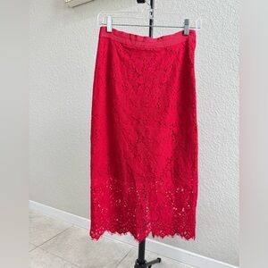 SHEIN Red Lace Midi Skirt